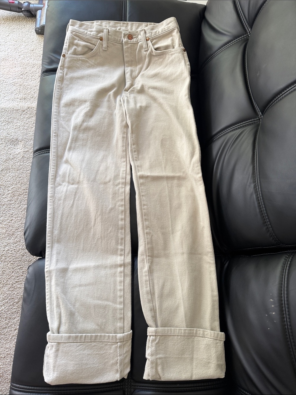 Wrangler Neutral Cream Denim Jeans with Leather Patch - Picture 5 of 6